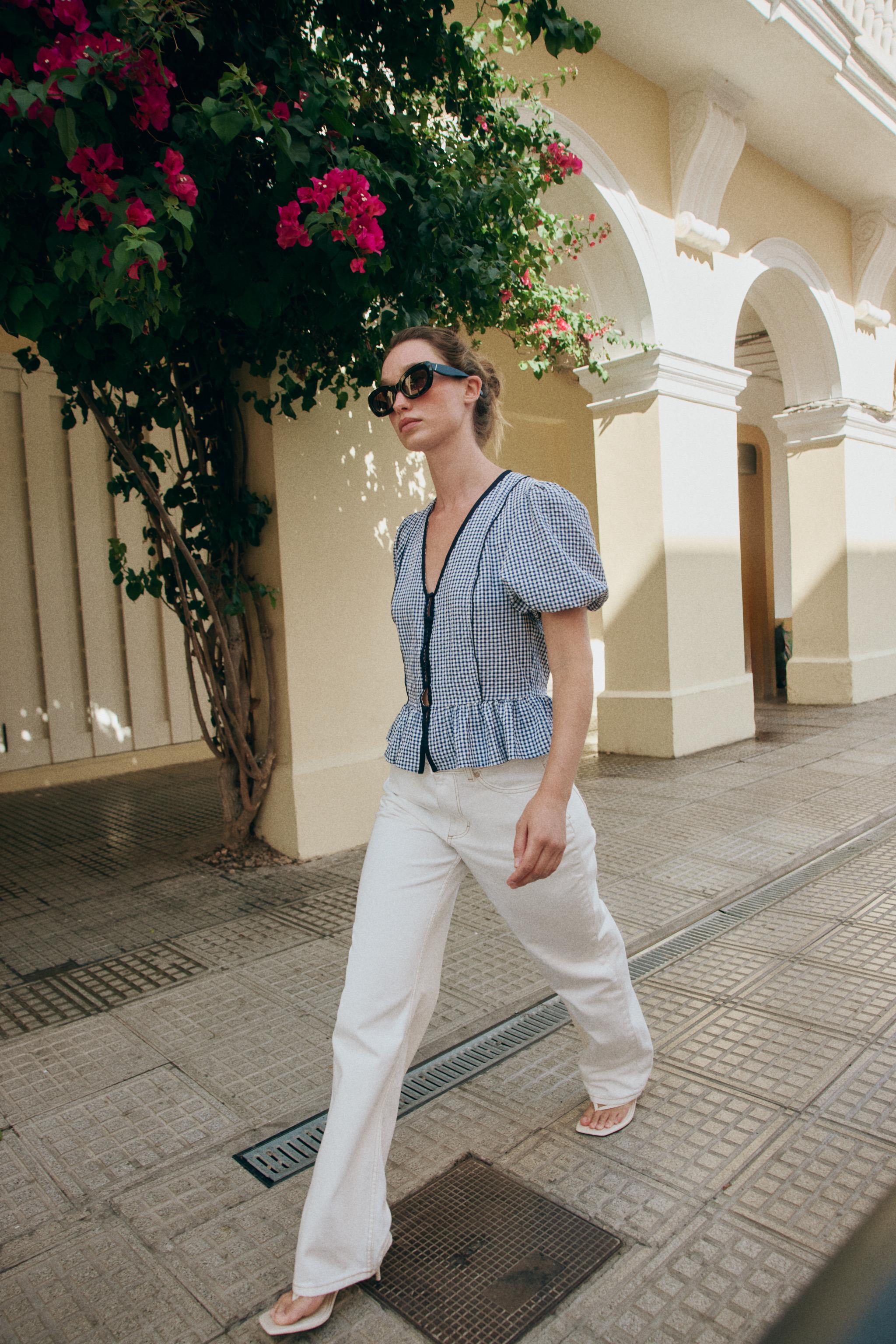 GINGHAM PEPLUM BLOUSE